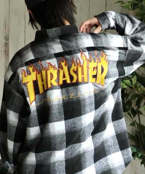 THRASHER(スラッシャー)の「【THRASHER/スラッシャー】バックロゴデザイン ビッグシルエット ネルシャツ(シャツ/ブラウス・メンズ・ブラウン/ブラック・M/L/XL)」の1枚目の写真