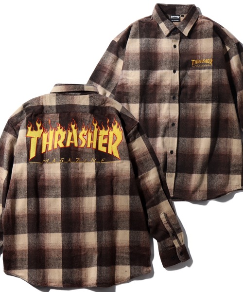 THRASHER(スラッシャー)の「【THRASHER/スラッシャー】バックロゴデザイン ビッグシルエット ネルシャツ(シャツ/ブラウス・メンズ・ブラウン/ブラック・M/L/XL)」の3枚目の写真