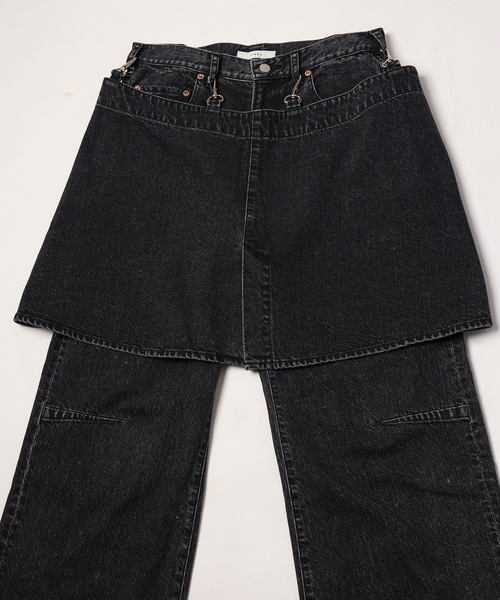 JIEDA(ジエダ)の「SKIRT DENIM PANTS(デニムパンツ・メンズ・ブラック/インディゴブルー・1/2)」の12枚目の写真