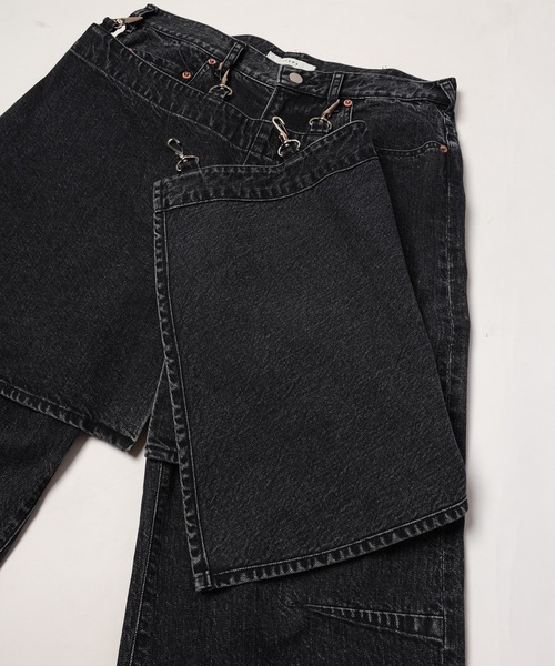 JIEDA(ジエダ)の「SKIRT DENIM PANTS(デニムパンツ・メンズ・ブラック/インディゴブルー・1/2)」の11枚目の写真