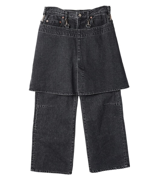JIEDA(ジエダ)の「SKIRT DENIM PANTS(デニムパンツ・メンズ・ブラック/インディゴブルー・1/2)」の4枚目の写真