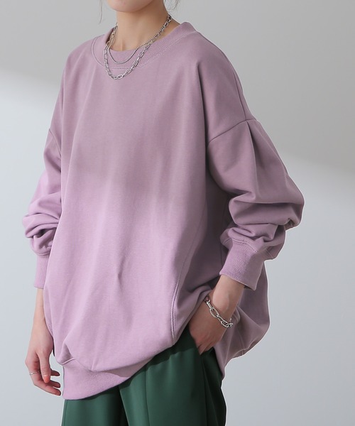 HUG.U(ハグユー)の「袖タックトレーナー(スウェット・レディース・グレイッシュブルー/ラベンダー/グレイッシュベージュ/ブラック・FREE)」の8枚目の写真