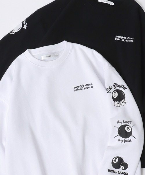 SITRY(シトリー)の「SITRY Billiards Pattern Design Sweat Shirt/別注 オーバーサイズ ビリヤード ワンポイント刺繍 袖プリント バックプリント 裏起毛 スウェット トレーナー(スウェット・メンズ・ブラック/グレー系その他/ブラック系その他2/アッシュグレー/ブラック系その他/ホワイト系その他2/ブラック系その他3/グレー系その他2/グレー系その他3/ホワイト/ホワイト系その他/ホワイト系その他3・M/L/XL)」の3枚目の写真