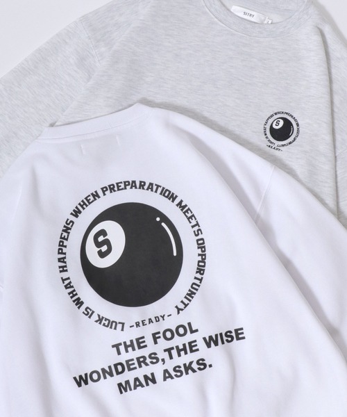 SITRY(シトリー)の「SITRY Billiards Pattern Design Sweat Shirt/別注 オーバーサイズ ビリヤード ワンポイント刺繍 袖プリント バックプリント 裏起毛 スウェット トレーナー(スウェット・メンズ・ブラック/グレー系その他/ブラック系その他2/アッシュグレー/ブラック系その他/ホワイト系その他2/ブラック系その他3/グレー系その他2/グレー系その他3/ホワイト/ホワイト系その他/ホワイト系その他3・M/L/XL)」の4枚目の写真