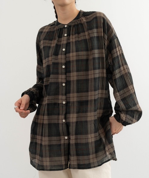 refinedworks(リファインドワークス)の「【refinedworks】オリジナルのチェック生地シャツチュニック(シャツ/ブラウス・レディース・ネイビー/イエロー/グリーン・FREE)」の3枚目の写真