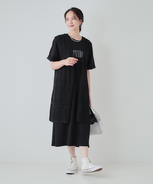 セール】【2点セット】透かし編みジレ＋長袖ロゴT（その他