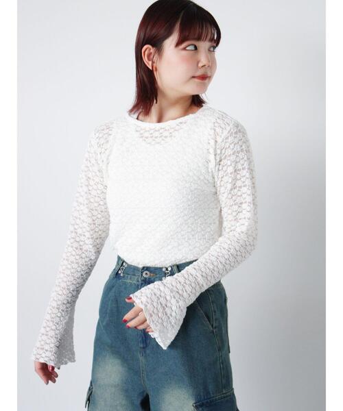 ehka sopo(エヘカソポ)の「花レースカットソー(Tシャツ/カットソー・レディース・オフホワイト/ブラック/キナリ・F)」の16枚目の写真