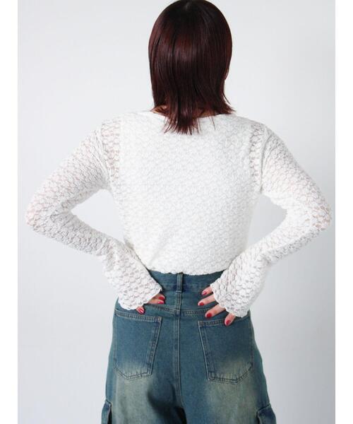 ehka sopo(エヘカソポ)の「花レースカットソー(Tシャツ/カットソー・レディース・オフホワイト/ブラック/キナリ・F)」の18枚目の写真