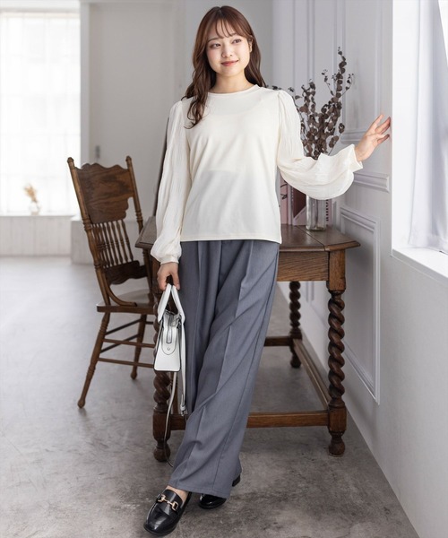 clear（クリア）の「マジョリカプリーツドッキングトップス [大人可愛い ボリューム感 着心地抜群]≪再入荷≫（Tシャツ/カットソー・レディース・ブラック/ピンクベージュ/アイボリー・F）」の18枚目の写真