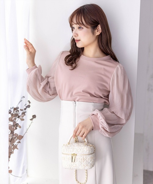 clear（クリア）の「マジョリカプリーツドッキングトップス [大人可愛い ボリューム感 着心地抜群]≪再入荷≫（Tシャツ/カットソー・レディース・ブラック/ピンクベージュ/アイボリー・F）」の19枚目の写真