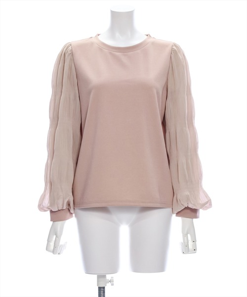 clear（クリア）の「マジョリカプリーツドッキングトップス [大人可愛い ボリューム感 着心地抜群]≪再入荷≫（Tシャツ/カットソー・レディース・ブラック/ピンクベージュ/アイボリー・F）」の4枚目の写真