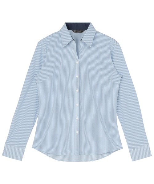 TOKYO SHIRTS(トウキョウシャツ)の「ストレッチ 形態安定ノーアイロン スキッパー 長袖ニットビジネスワイシャツ(ビジネスシャツ・レディース・ブルー・S/M/L/LL/XL)」の1枚目の写真