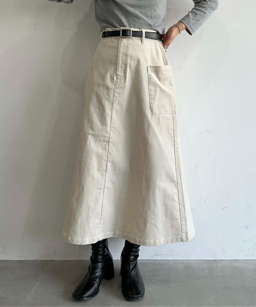 1chaku.（イッチャク）の「コーデュロイパッチポケットスカート（スカート・レディース・グリーン/ネイビー/ベージュ/ライトベージュ/ブラック/オフホワイト/ダークグリーン/ブラウン・マルチサイズ）」の21枚目の写真