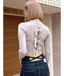 GYDA | BACKリボンケーブル編みニットトップス(ニット/セーター)