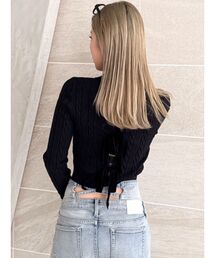 GYDA | BACKリボンケーブル編みニットトップス(ニット/セーター)