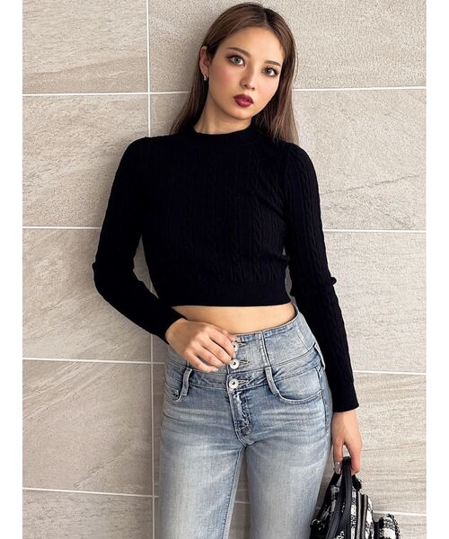 GYDA（ジェイダ）の「BACKリボンケーブル編みニットトップス（ニット/セーター・レディース・オフホワイト/グレー/ブラック・FREE）」の14枚目の写真