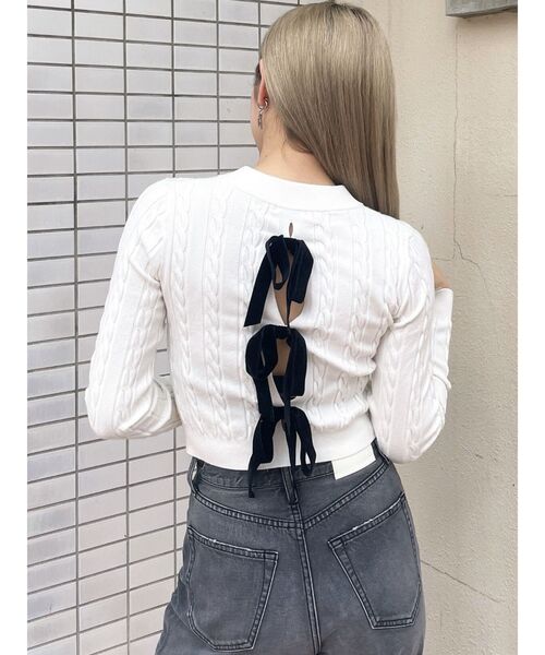 GYDA（ジェイダ）の「BACKリボンケーブル編みニットトップス（ニット/セーター・レディース・オフホワイト/グレー/ブラック・FREE）」の18枚目の写真