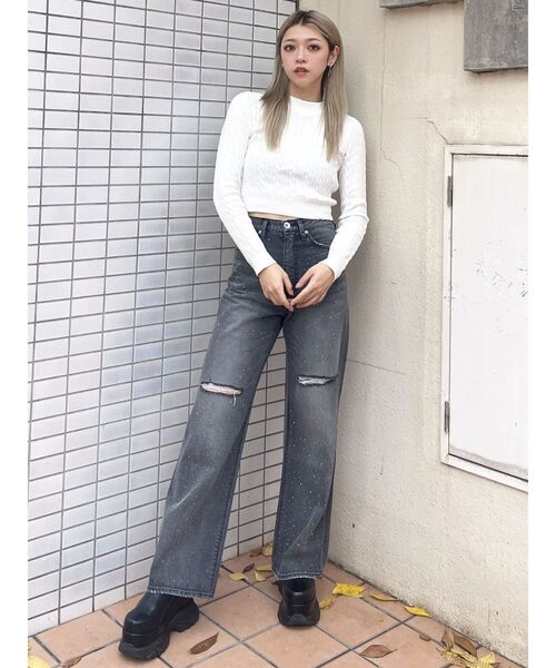 GYDA（ジェイダ）の「BACKリボンケーブル編みニットトップス（ニット/セーター・レディース・オフホワイト/グレー/ブラック・FREE）」の22枚目の写真