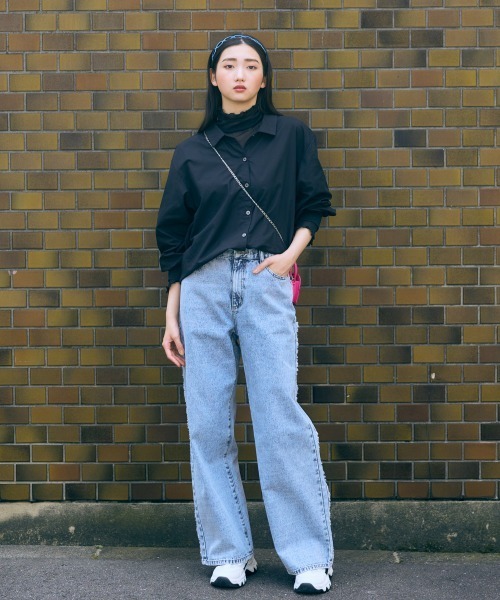 slattgir（スラットジール）の「高身長　綿100%サイドフリンジデニムワイドパンツ（トールサイズ）Essenave（デニムパンツ・レディース・ブルー系/ブラック系・64/67/70/73/76/80/84/88/96/104）」の16枚目の写真