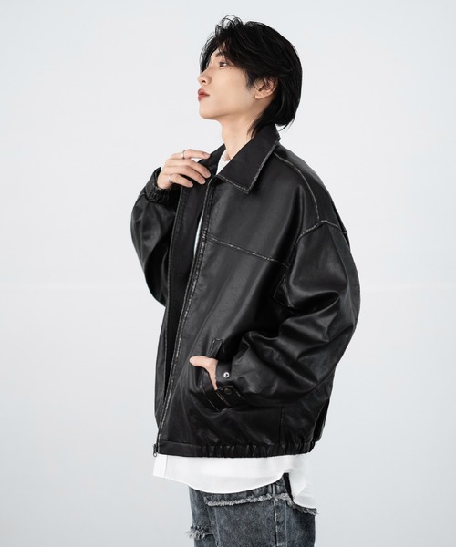 improves(インプローブス)の「ビンテージ加工 PU ブルゾン(ブルゾン・メンズ・ブラック・LARGE/MEDIUM/SMALL)」の13枚目の写真