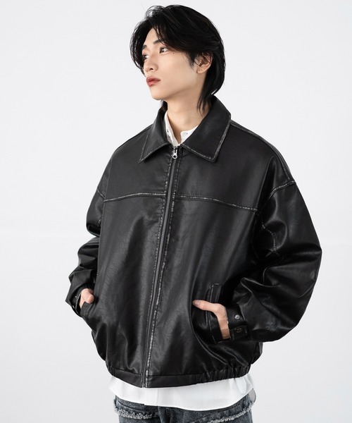 improves(インプローブス)の「ビンテージ加工 PU ブルゾン(ブルゾン・メンズ・ブラック・LARGE/MEDIUM/SMALL)」の10枚目の写真