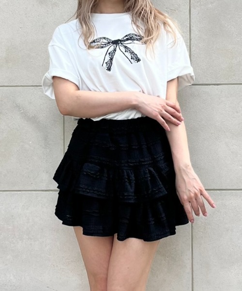 MORE self LOVE(モアセルフラブ)の「lace ribbon T shirt(Tシャツ/カットソー・レディース・ホワイト・FREE)」の4枚目の写真