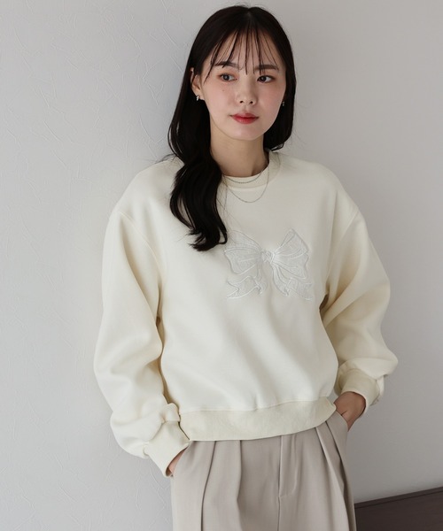 BLUEEAST（ブルーイースト）の「レースリボン刺繍スウェット（スウェット・レディース・アイボリー/グレー/チャコールグレー・MEDIUM）」の21枚目の写真