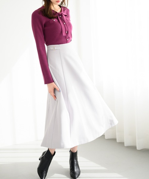 MISCH MASCH（ミッシュマッシュ）の「■2024秋冬新作■配色ボウタイビジューニット/MM448306（ニット/セーター・レディース・ブラック/パープル/グレー/ホワイト・ﾌﾘ-）」の5枚目の写真