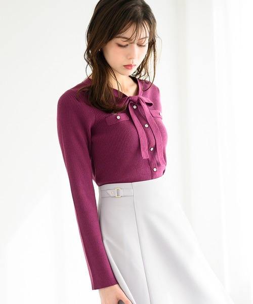 MISCH MASCH（ミッシュマッシュ）の「■2024秋冬新作■配色ボウタイビジューニット/MM448306（ニット/セーター・レディース・ブラック/パープル/グレー/ホワイト・ﾌﾘ-）」の8枚目の写真