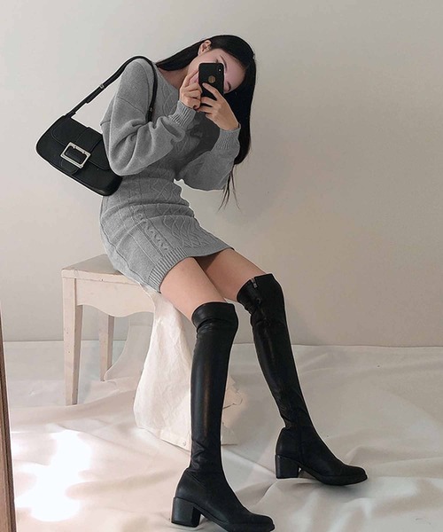 NANEA（ナネア）の「バックオープンケーブルニットミニワンピース（ワンピース・レディース・ブラック/グレー/オフホワイト・フリー）」の16枚目の写真