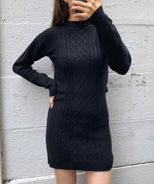 NANEA（ナネア）の「バックオープンケーブルニットミニワンピース（ワンピース・レディース・ブラック/グレー/オフホワイト・フリー）」の17枚目の写真