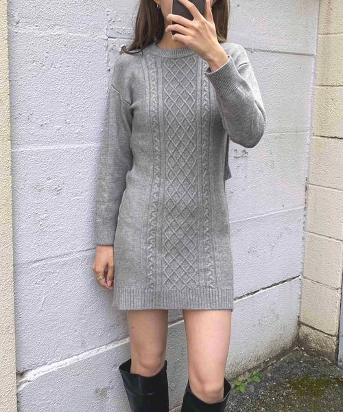 NANEA（ナネア）の「バックオープンケーブルニットミニワンピース（ワンピース・レディース・ブラック/グレー/オフホワイト・フリー）」の11枚目の写真
