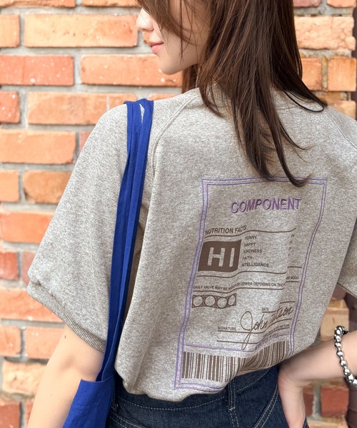 classicalelf（クラシカルエルフ）の「大人カジュアルの新定番。前後2wayグラフィック刺繍＆プリントスウェットトップス（半袖）（スウェット・レディース・オートミール/オフホワイト/杢グレー/チャコールグレー・X-LARGE/SMALL/MEDIUM/LARGE）」の9枚目の写真
