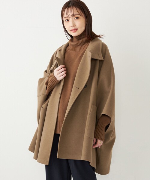 SHIPS Colors（シップス カラーズ）の「SHIPS Colors: 〈手洗い可能〉ジャージーメルトン ポンチョ◇（ポンチョ・レディース・ブラウン/ネイビー・ONE SIZE）」の2枚目の写真