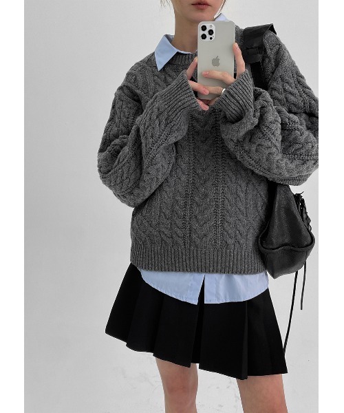 [MADE] メレンディケーブルラウンドニット（ニット/セーター）｜BLACKUP（ブラックアップ）