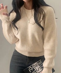 ラグラン指抜きリブニット