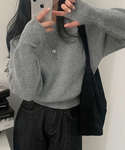 Doula Doula(ドゥーラドゥーラ)の「ラグラン指抜きリブニット(ニット/セーター・レディース・グレー/ボルドー/ネイビー/ベージュ・FREE)」の19枚目の写真