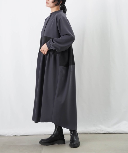 LUCA/LADY LUCK LUCA（ルカ/レディラックルカ）の「LC/LLL 配色切替バンドカラーボリュームワンピース（シャツワンピース・レディース・ベージュ/ブラック/チャコールグレー・S/M）」の14枚目の写真