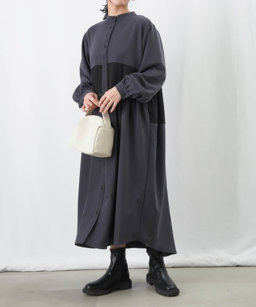 LUCA/LADY LUCK LUCA（ルカ/レディラックルカ）の「LC/LLL 配色切替バンドカラーボリュームワンピース（シャツワンピース・レディース・ベージュ/ブラック/チャコールグレー・S/M）」の13枚目の写真