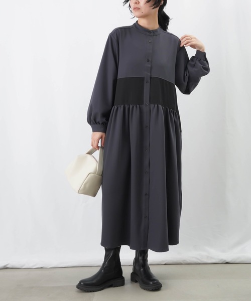 LUCA/LADY LUCK LUCA（ルカ/レディラックルカ）の「LC/LLL 配色切替バンドカラーボリュームワンピース（シャツワンピース・レディース・ベージュ/ブラック/チャコールグレー・S/M）」の15枚目の写真