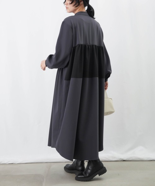 LUCA/LADY LUCK LUCA（ルカ/レディラックルカ）の「LC/LLL 配色切替バンドカラーボリュームワンピース（シャツワンピース・レディース・ベージュ/ブラック/チャコールグレー・S/M）」の16枚目の写真