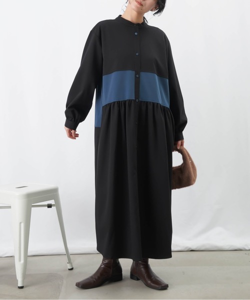 LUCA/LADY LUCK LUCA（ルカ/レディラックルカ）の「LC/LLL 配色切替バンドカラーボリュームワンピース（シャツワンピース・レディース・ベージュ/ブラック/チャコールグレー・S/M）」の20枚目の写真