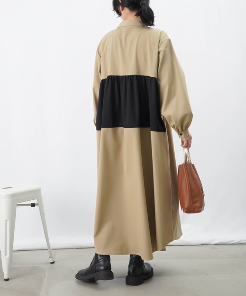 LUCA/LADY LUCK LUCA（ルカ/レディラックルカ）の「LC/LLL 配色切替バンドカラーボリュームワンピース（シャツワンピース・レディース・ベージュ/ブラック/チャコールグレー・S/M）」の8枚目の写真