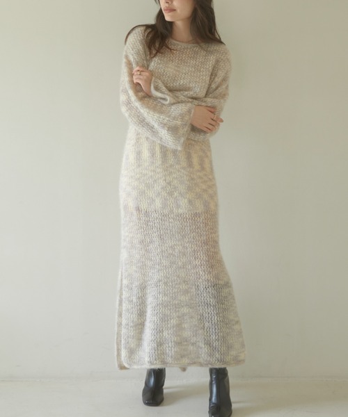 ACYM(アシーム)の「Cat yarn nosleeve ニット(ワンピース・レディース・ベージュ/グレー・FREE)」の5枚目の写真