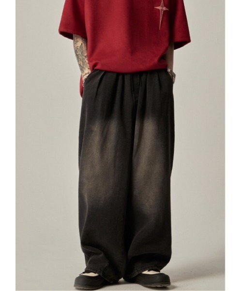 【セール】【Bk】【Bling leads】エイジング加工 ワイドバギー デニムパンツ（デニムパンツ）｜Bling Leads（ブリングリーズ）