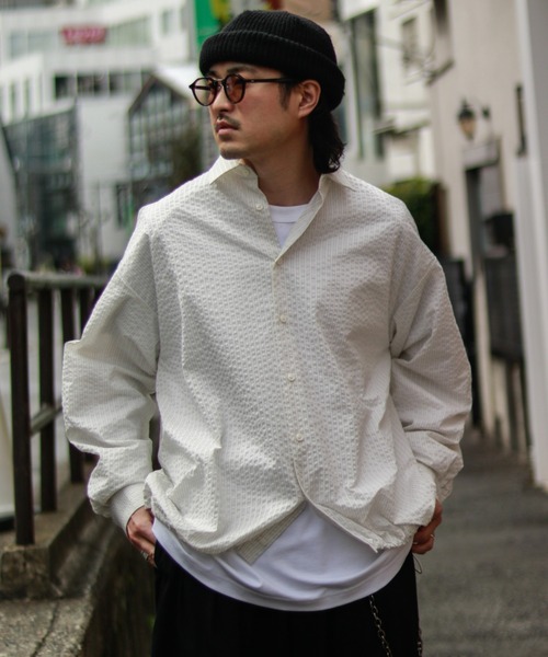 Lui's（ルイス）の「COOLMAXコード付シャツブルゾン（シャツ/ブラウス・メンズ・ブラック/ホワイト・M/S）」の2枚目の写真