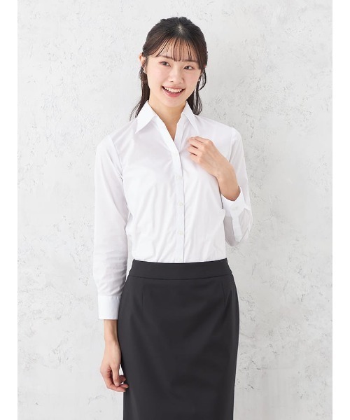 HARUYAMA(ハルヤマ)の「【形態安定】ブラウス 長袖 GraceField 白ブロード スキッパー ストレッチ リクルート 通年(シャツ/ブラウス・レディース・ホワイト・5号/7号/11号/9号/13号/15号/19号/17号)」の1枚目の写真