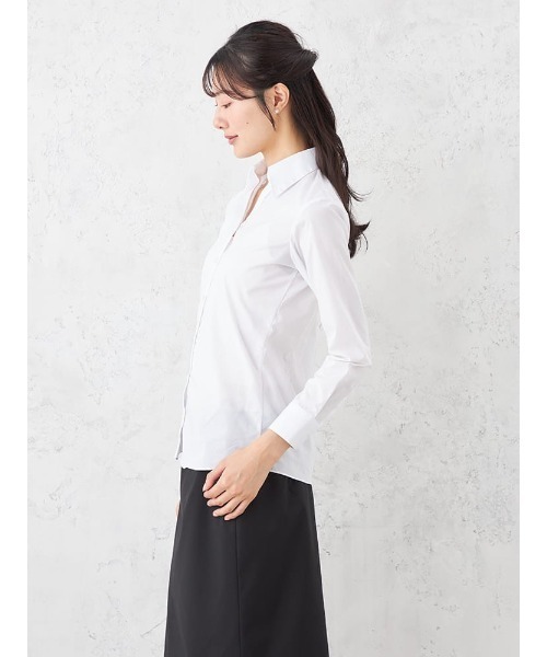 HARUYAMA(ハルヤマ)の「【形態安定】ブラウス 長袖 GraceField 白ブロード スキッパー ストレッチ リクルート 通年(シャツ/ブラウス・レディース・ホワイト・5号/7号/11号/9号/13号/15号/19号/17号)」の4枚目の写真