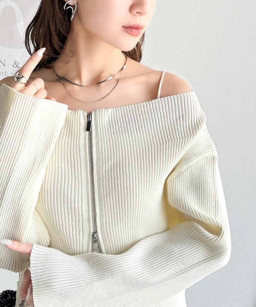 mily bilet(ミウィビレット)の「【mily bilet】大人の愛されカーデ。オフショル2WAYダブルジップニットカーディガン(カーディガン/ボレロ・レディース・アイボリー/ブルー/ブラック・X-LARGE/LARGE/MEDIUM/SMALL)」の22枚目の写真