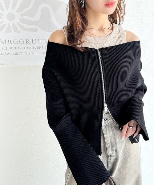 mily bilet(ミウィビレット)の「【mily bilet】大人の愛されカーデ。オフショル2WAYダブルジップニットカーディガン(カーディガン/ボレロ・レディース・アイボリー/ブルー/ブラック・X-LARGE/LARGE/MEDIUM/SMALL)」の18枚目の写真